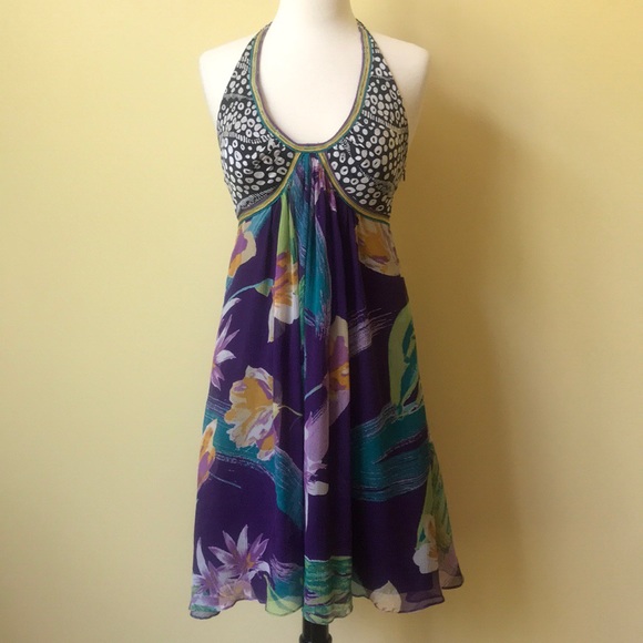 Jax Dresses & Skirts - Jax Silk Purple Floral Pattern Halter Dress